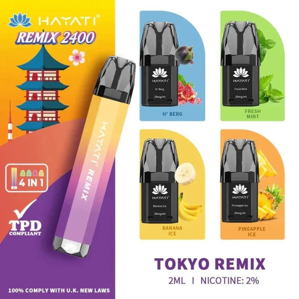Tokyo Remix 4 in 1 Hayati Remix 2400 Puffs Disposable Vape Pod Kit - Box of 5