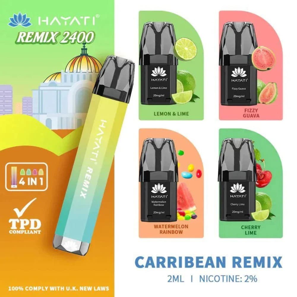 Carribean Remix 4 in 1 Hayati Remix 2400 Puffs Disposable Vape Pod Kit - Box of 5