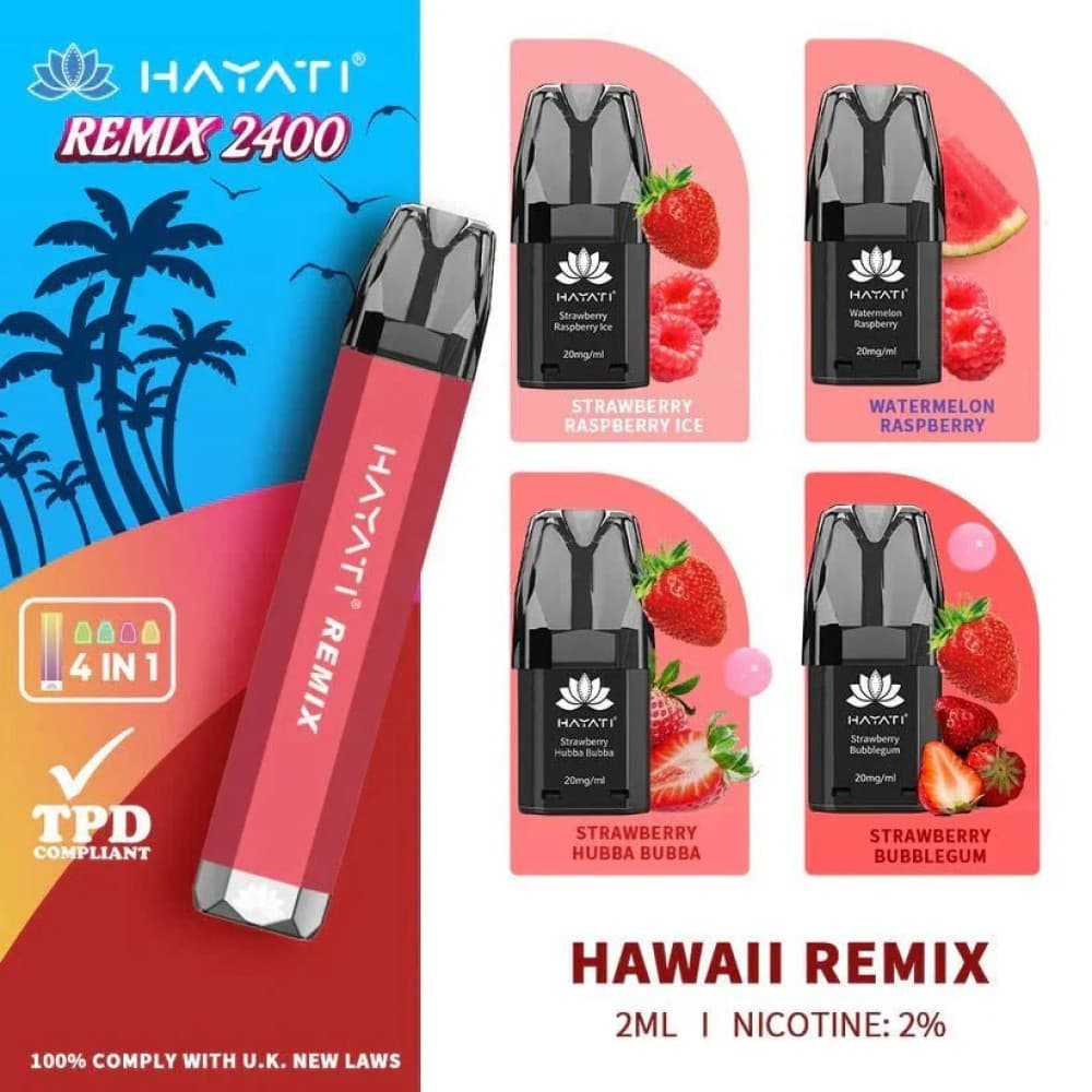 Hawaii Remix 4 in 1 Hayati Remix 2400 Puffs Disposable Vape Pod Kit - Box of 5