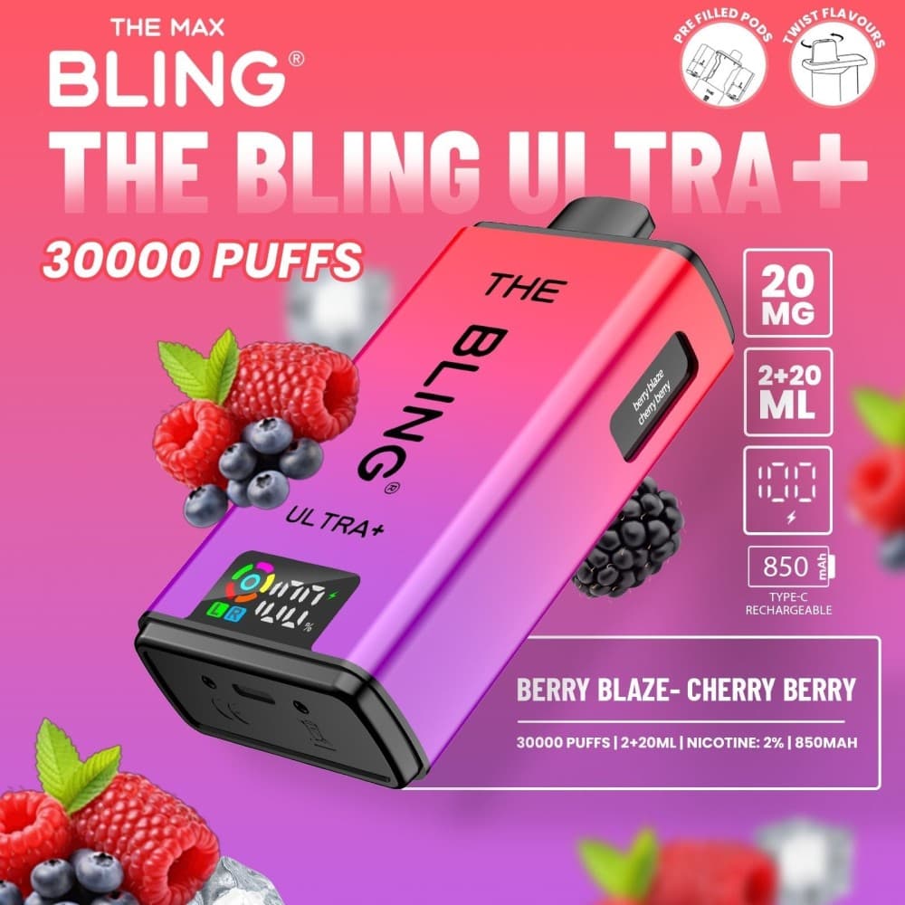 Berry Blaze/Cherry Berry The Crystal Bling Ultra Plus 30k Prefilled Vape Kit Box of 5