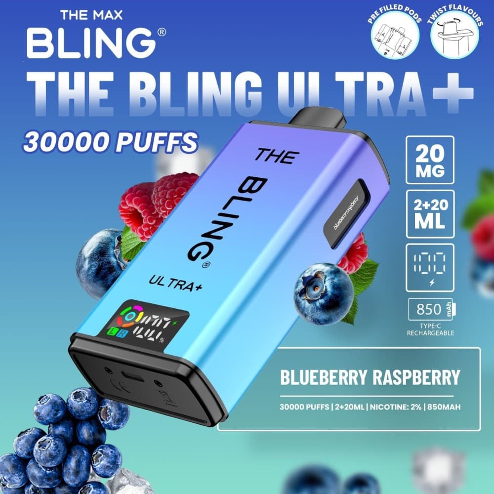 Blueberry Raspberry The Crystal Bling Ultra Plus 30k Prefilled Vape Kit Box of 5