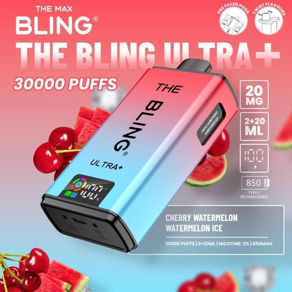 Cherry Watermelon/Watermelon Ice The Crystal Bling Ultra Plus 30k Prefilled Vape Kit Box of 5
