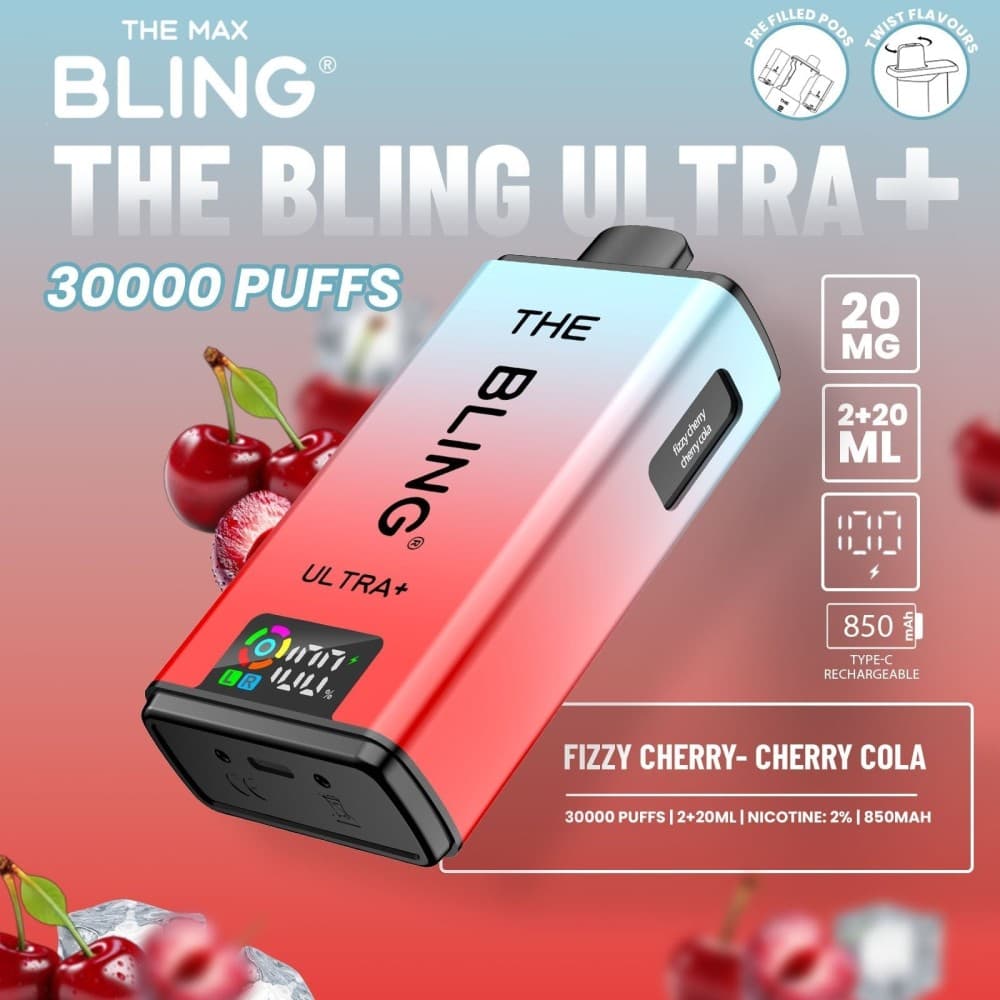 Fizzy Cherry/Cherry Cola The Crystal Bling Ultra Plus 30k Prefilled Vape Kit Box of 5