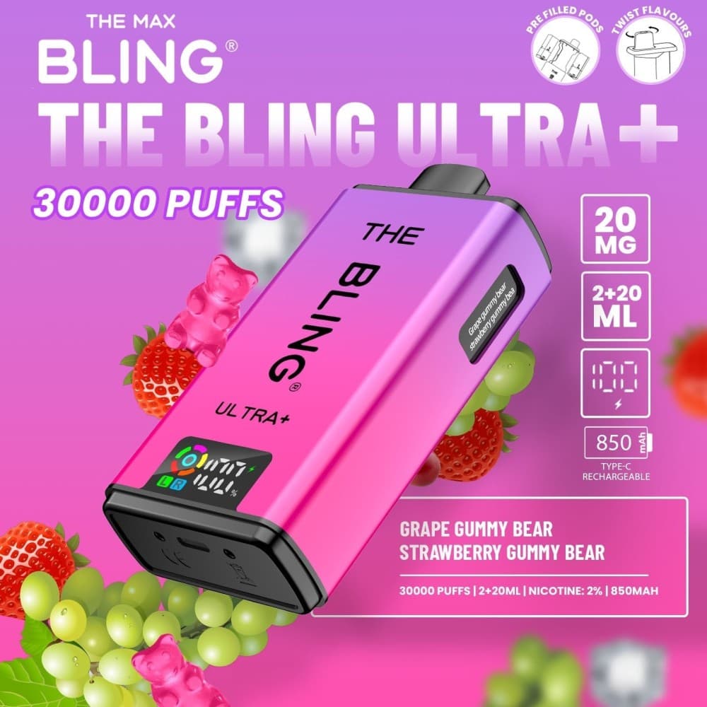 Grape Gummy Bear/Strawberry Gummy Bear The Crystal Bling Ultra Plus 30k Prefilled Vape Kit Box of 5
