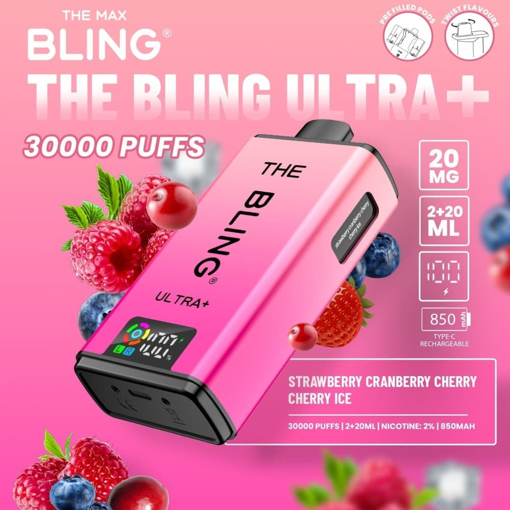 Strawberry Cranberry Cherry/Cherry Ice The Crystal Bling Ultra Plus 30k Prefilled Vape Kit Box of 5
