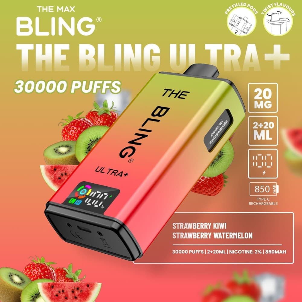 Strawberry Kiwi/Strawberry Watermelon The Crystal Bling Ultra Plus 30k Prefilled Vape Kit Box of 5
