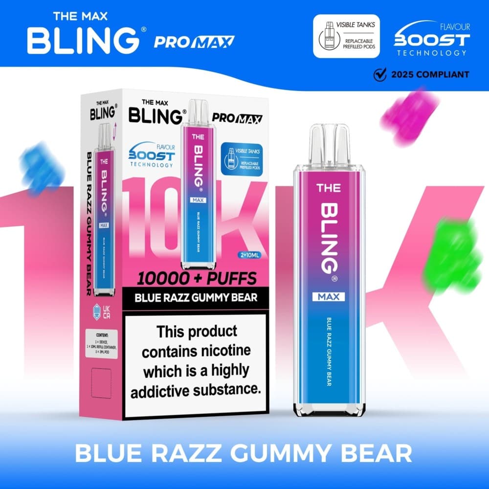 Blue Razz Gummy Bear The Crystal Bling Max 10000 Preffilled Vape Kit - Box of 5