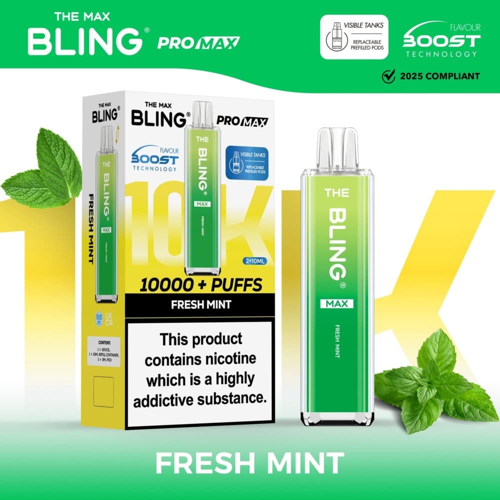 Fresh Mint The Crystal Bling Max 10000 Preffilled Vape Kit - Box of 5