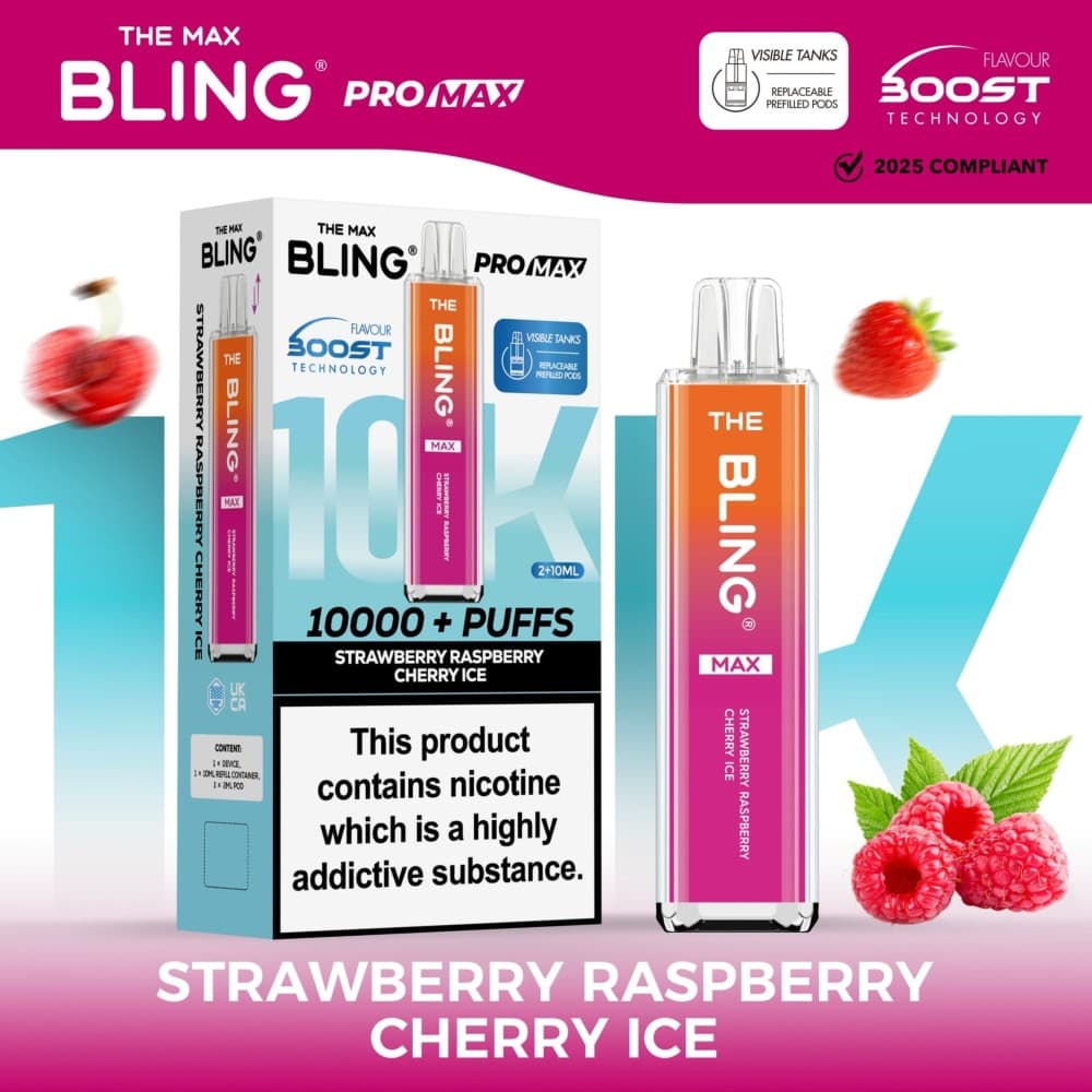 Strawberry Raspberry Cherry Ice The Crystal Bling Max 10000 Preffilled Vape Kit - Box of 5