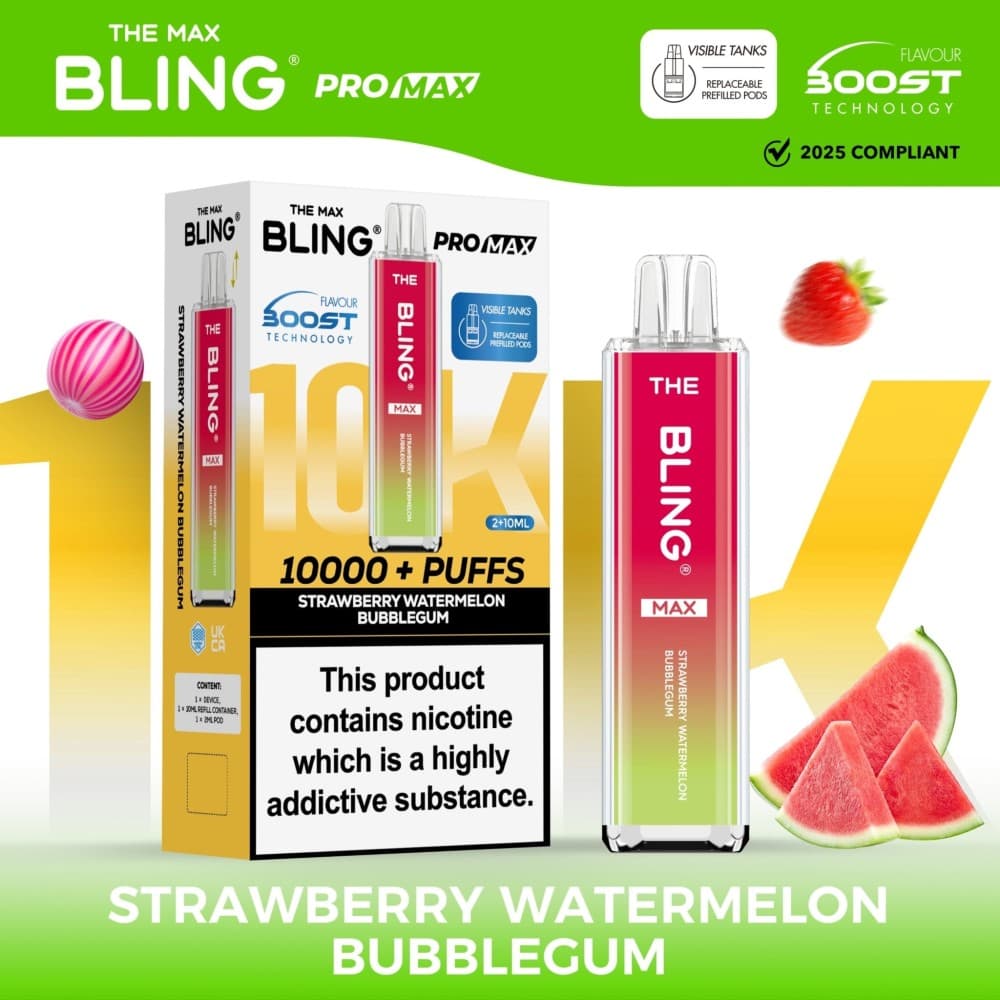 Strawberry Watermelon Bubble Gum The Crystal Bling Max 10000 Preffilled Vape Kit - Box of 5