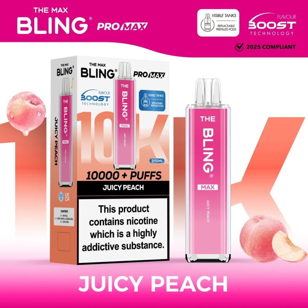 Juicy Peach The Crystal Bling Max 10000 Preffilled Vape Kit - Box of 5