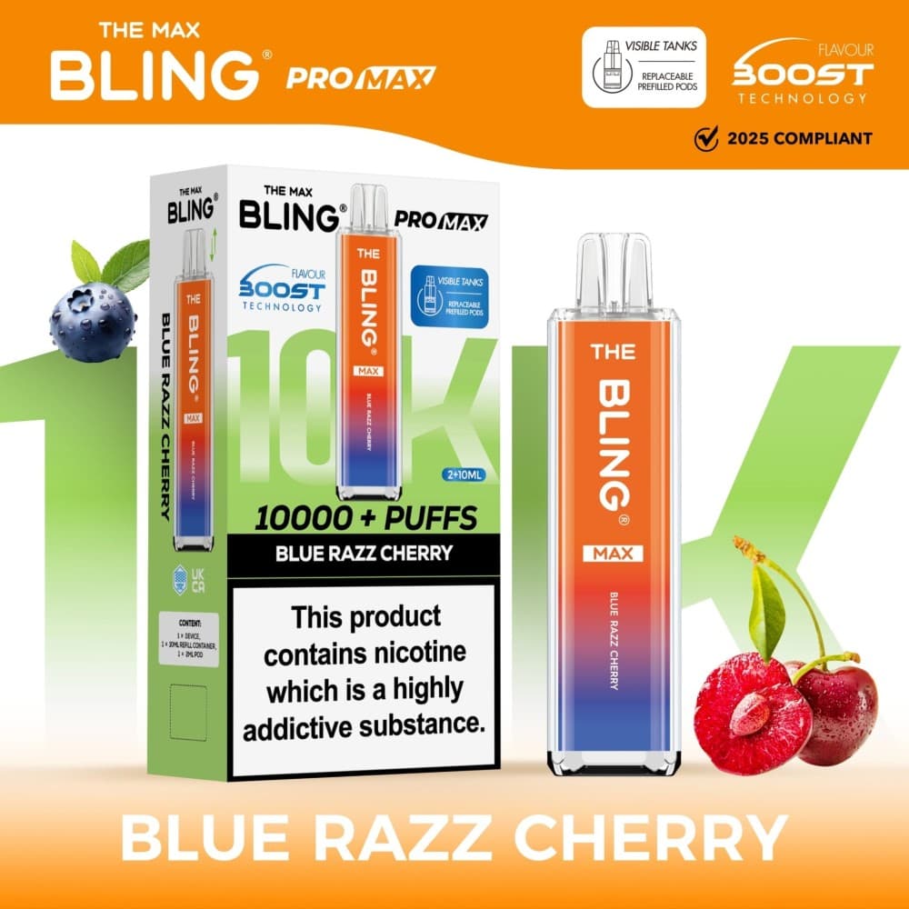 Blue Razz Cherry The Crystal Bling Max 10000 Preffilled Vape Kit - Box of 5