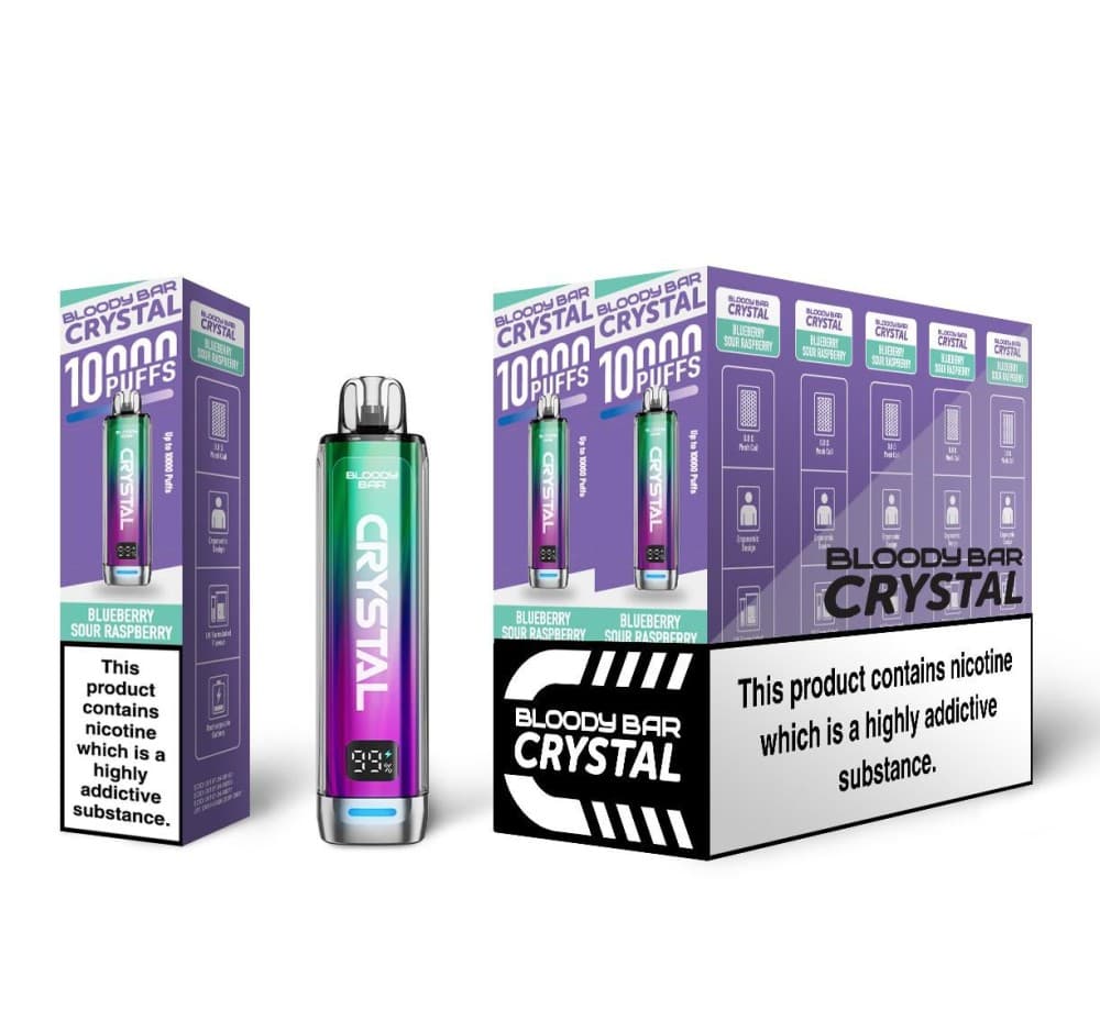 Blueberry Sour Raspberry Bloody Bar Crystal 10k Prefilled Pod Vape Box of 5
