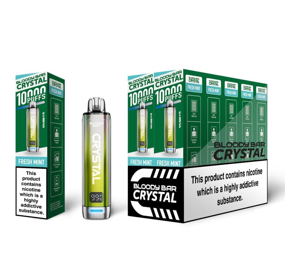 Fresh Mint Bloody Bar Crystal 10k Prefilled Pod Vape Box of 5