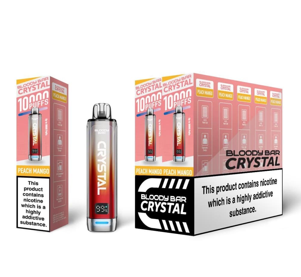 Peach Mango Bloody Bar Crystal 10k Prefilled Pod Vape Box of 5