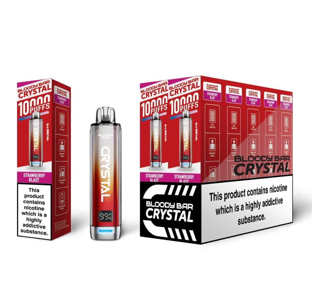 Strawberry Blast Bloody Bar Crystal 10k Prefilled Pod Vape Box of 5