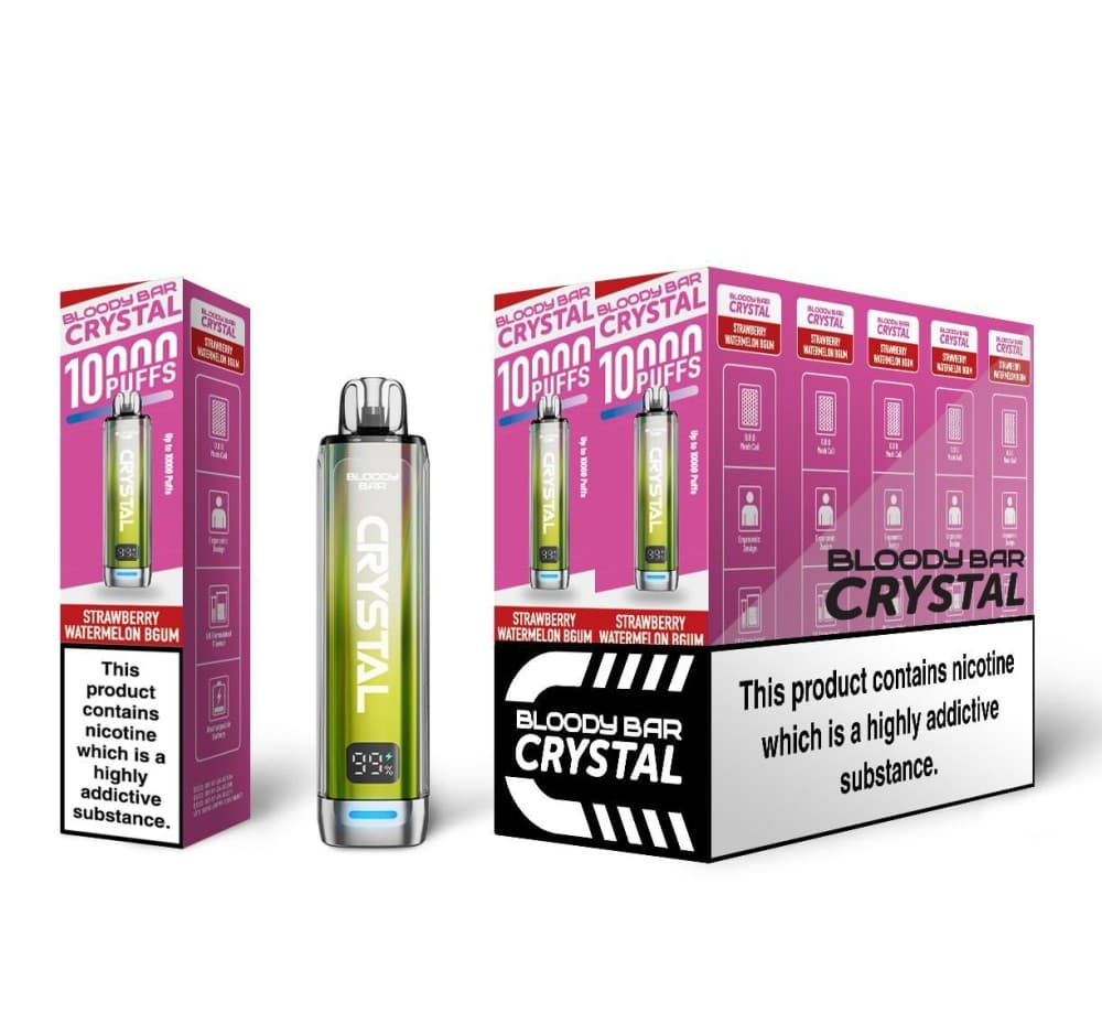 Strawberry Watermelon Bubble Gum Bloody Bar Crystal 10k Prefilled Pod Vape Box of 5