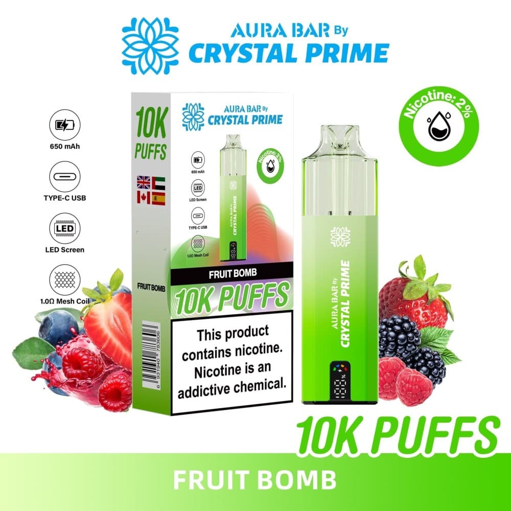 Fruit Bomb Aura Bar 10000 Prefilled Pod Vape By Crystal Prime - Pack of 5
