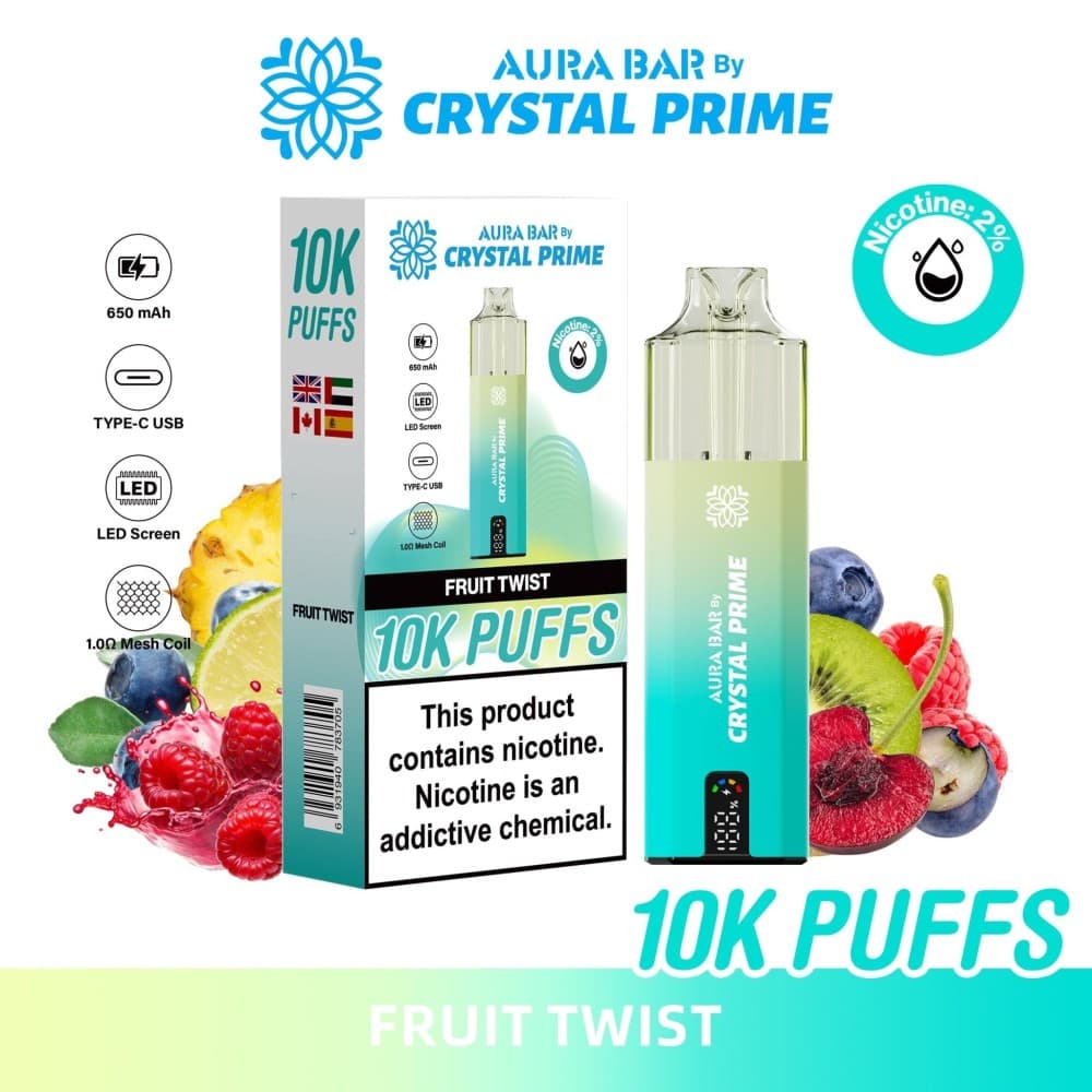 Fruit Twist Aura Bar 10000 Prefilled Pod Vape By Crystal Prime - Pack of 5
