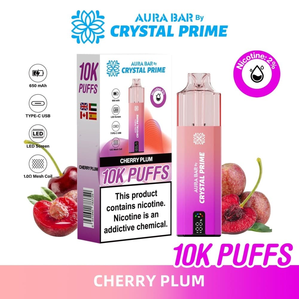 Plum Cherry Aura Bar 10000 Prefilled Pod Vape By Crystal Prime - Pack of 5