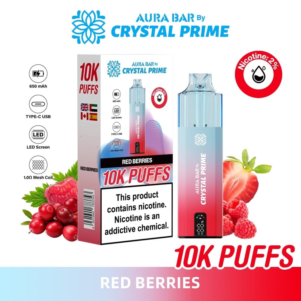 Red Berries Aura Bar 10000 Prefilled Pod Vape By Crystal Prime - Pack of 5
