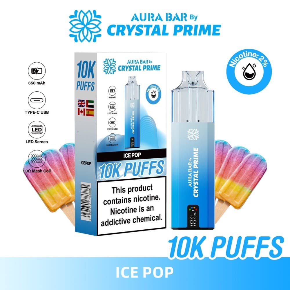 Ice Pop Aura Bar 10000 Prefilled Pod Vape By Crystal Prime - Pack of 5