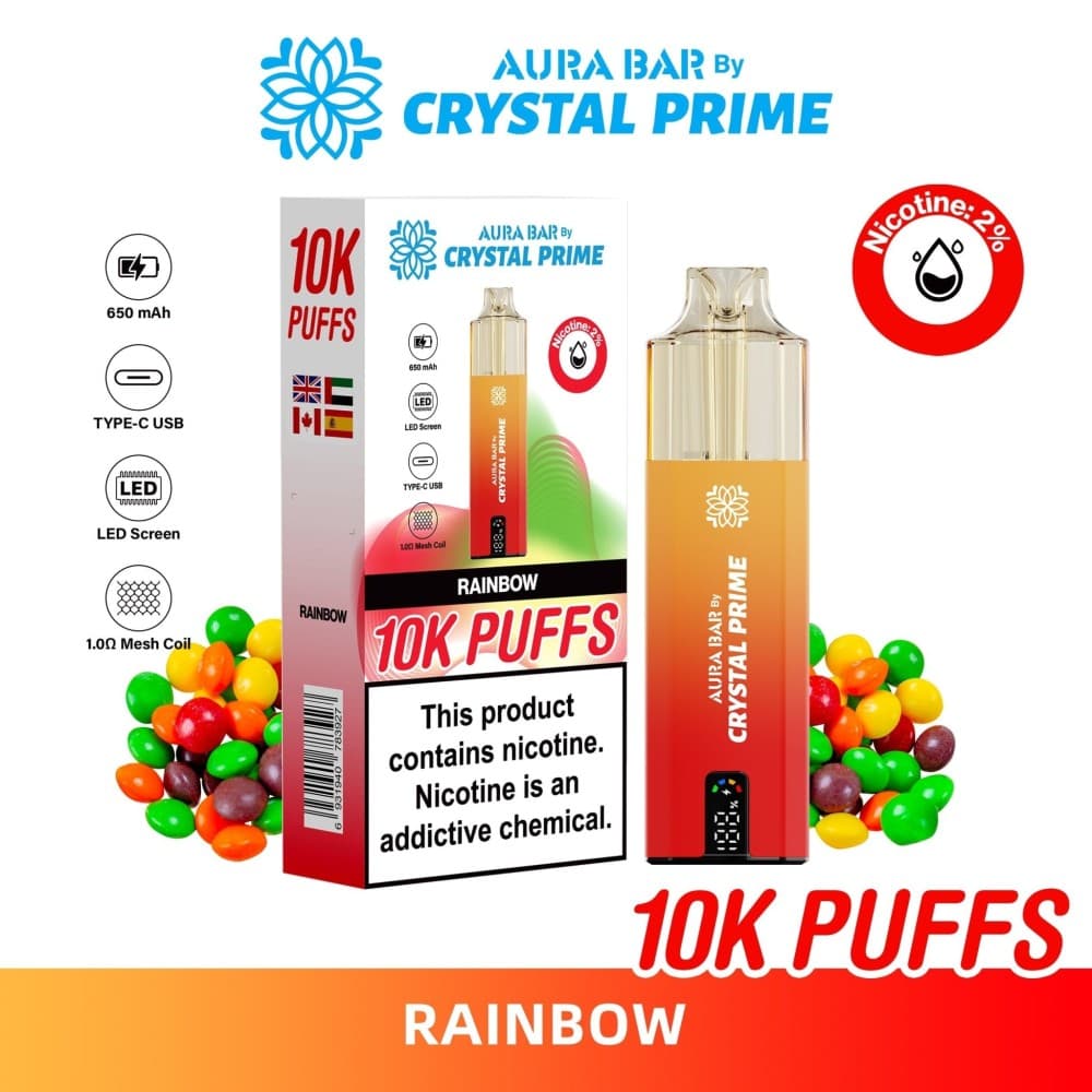 Rainbow Aura Bar 10000 Prefilled Pod Vape By Crystal Prime - Pack of 5