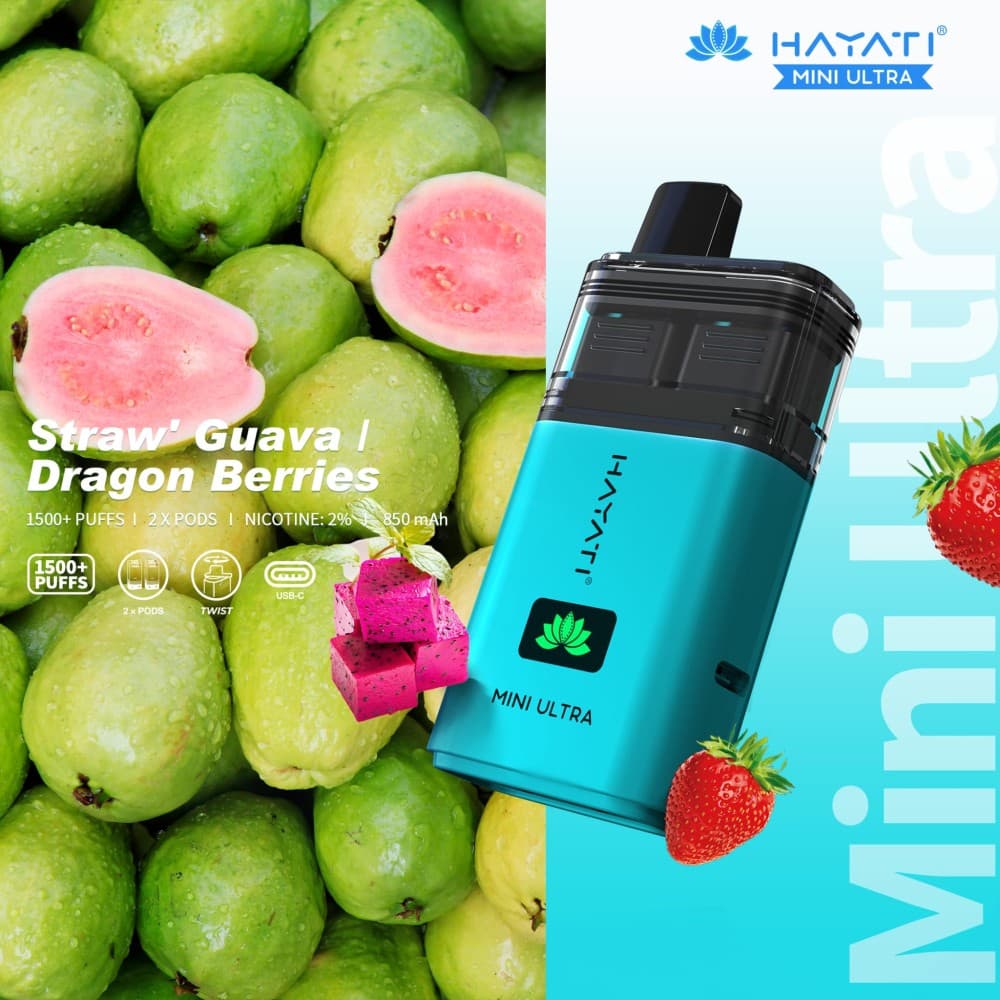 Straw' Guava / Dragon Berries Hayati Mini Ultra 1500 Disposable Vape - Box of 5