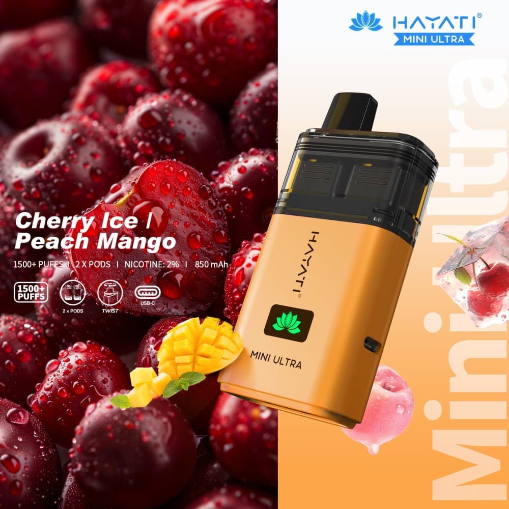 Cherry Ice / Peach Mango Hayati Mini Ultra 1500 Disposable Vape - Box of 5