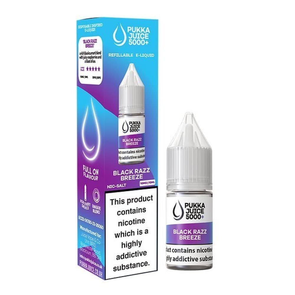 Black Razz Breeze / 10mg Pukka Juice 5000+ Nic Salts 10ml - Box of 10