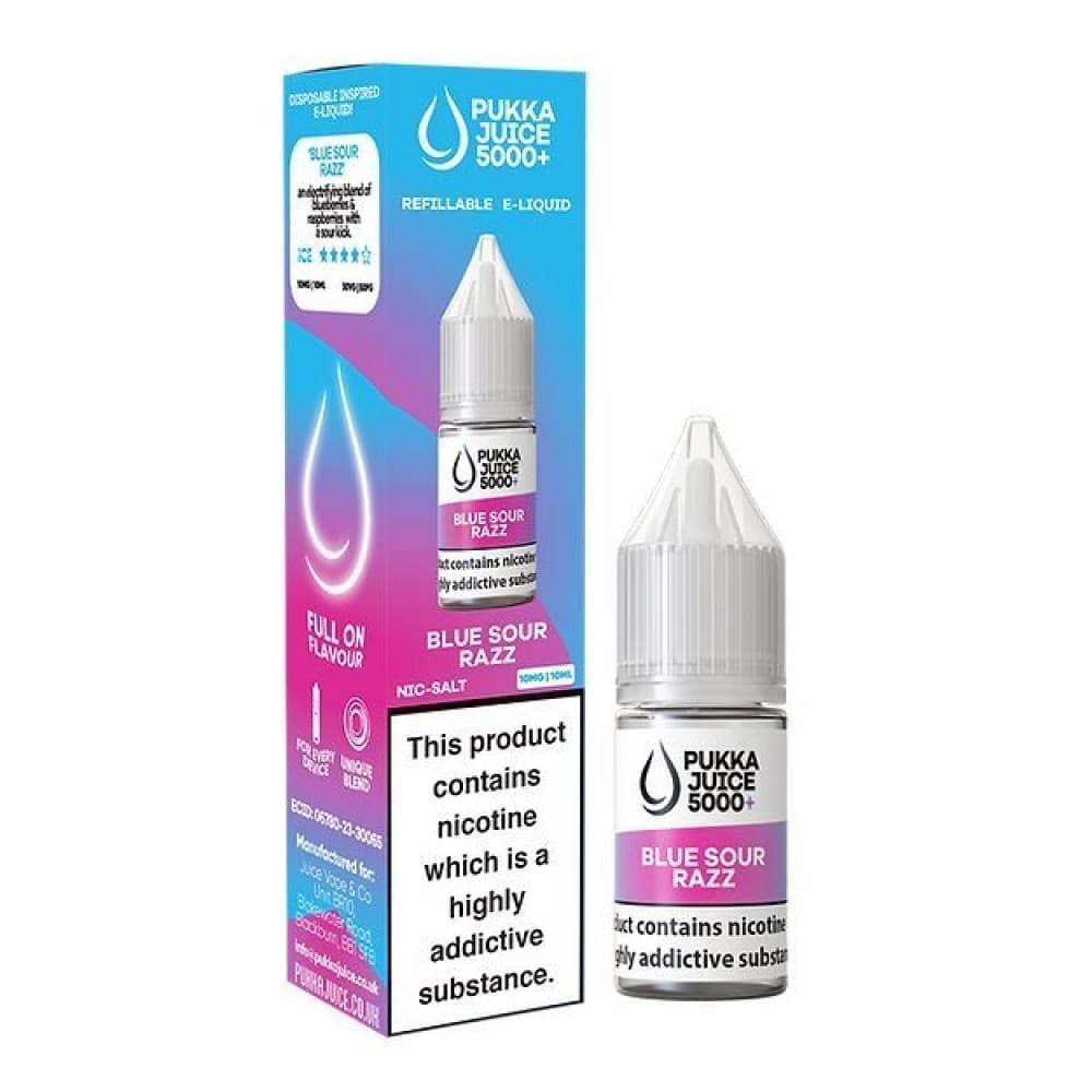 Blue Sour Razz / 10mg Pukka Juice 5000+ Nic Salts 10ml - Box of 10
