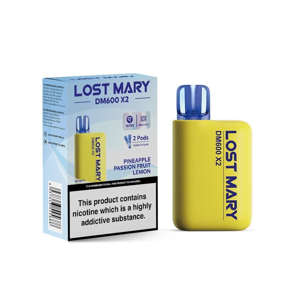 Pineapple Passion Fruit Lemon Lost Mary DM600 X2 1200 Puffs Vape Pod Kit -Box of 5