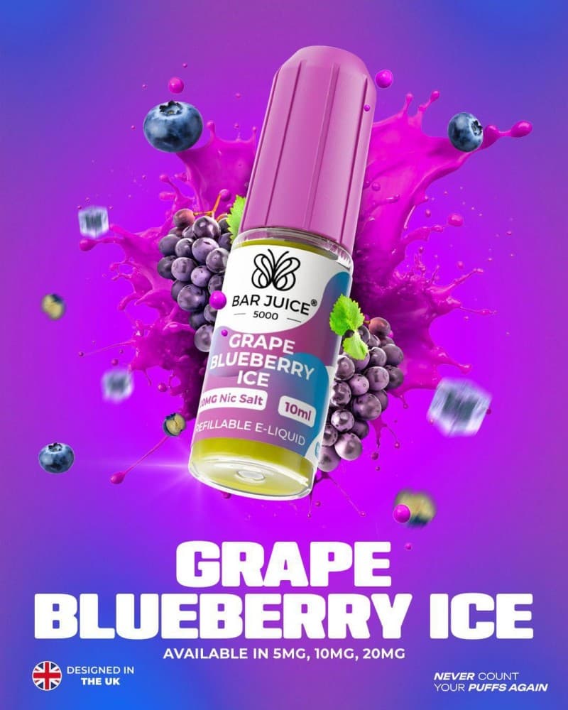 Grape Blueberry Ice *New* / 10mg Bar Juice 5000 10ml Nic Salts E-liquid - Box of 10