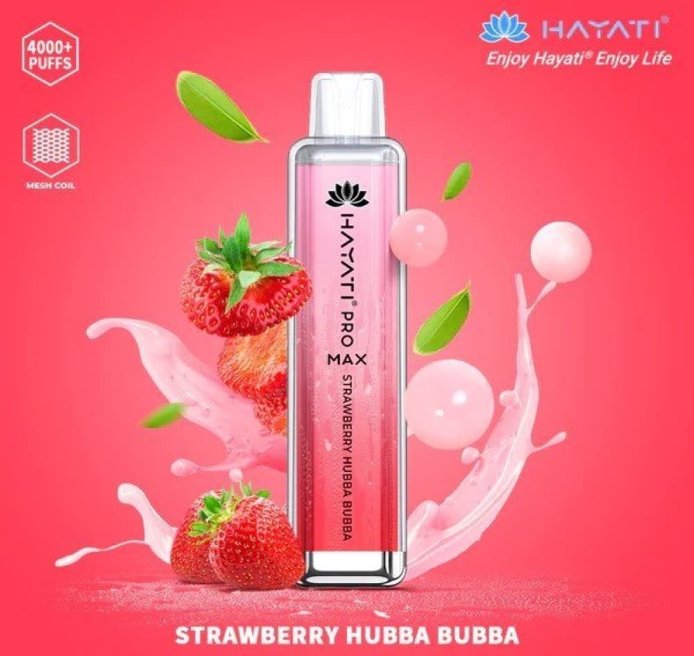 Strawberry Hubba Bubba Hayati Crystal Pro Max 4000 Prefilled Vape Kit Box of 10