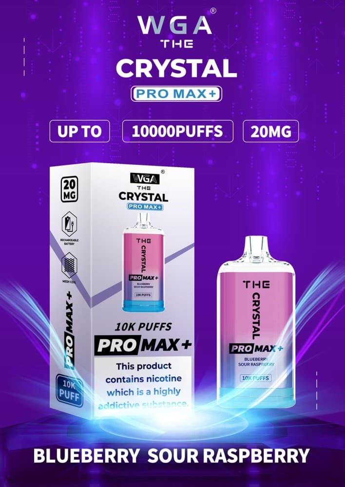 Blueberry Sour Raspberry The Crystal Pro Max + 10000 Vape Kit Box of 10