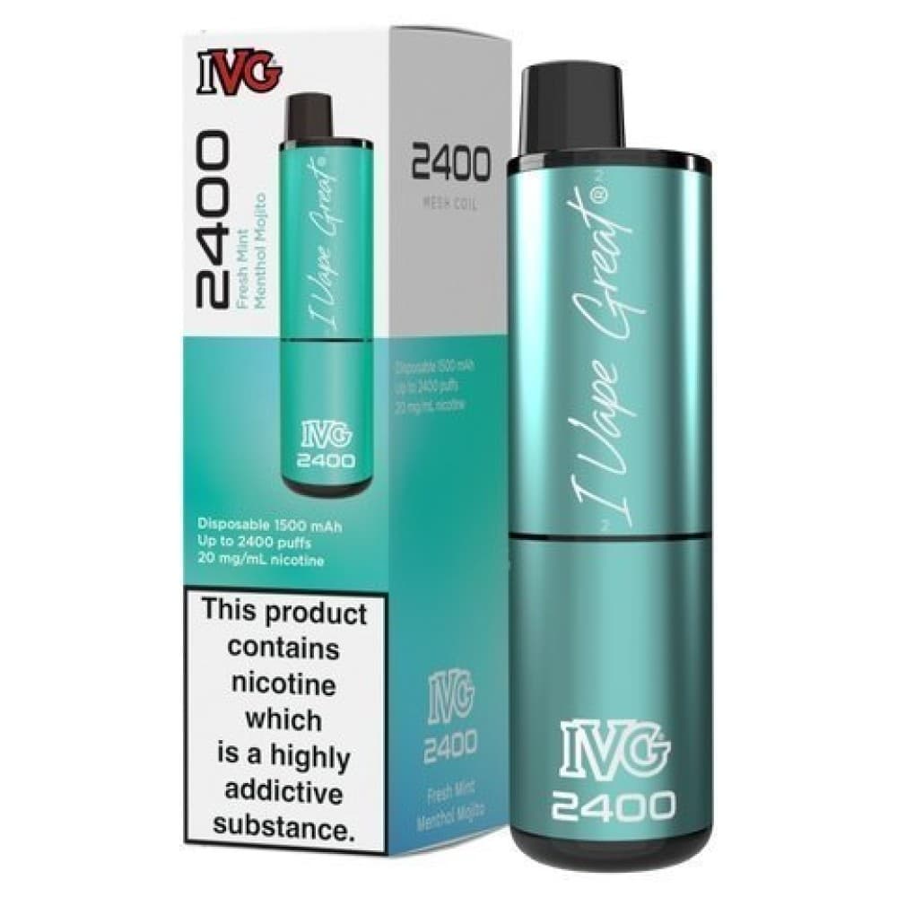 Fresh Mint Menthol Mojito IVG 2400 Disposable Vape Pod Puff Device - Box of 5