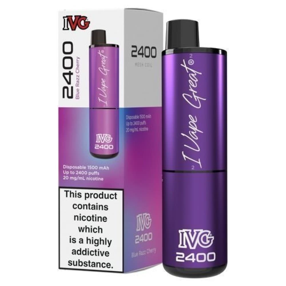 Blue Razz Cherry IVG 2400 Disposable Vape Pod Puff Device - Box of 5