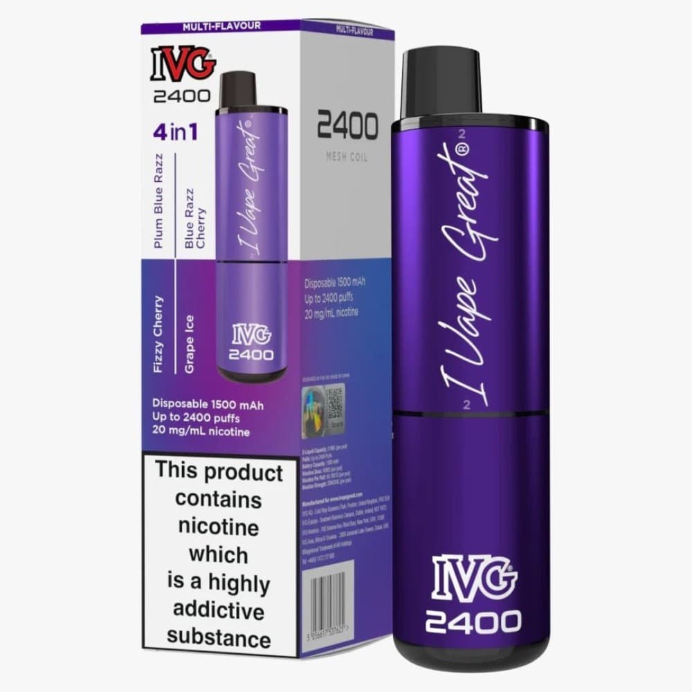 Purple Edition ( 4 Mix Flavours ) IVG 2400 Disposable Vape Pod Puff Device - Box of 5