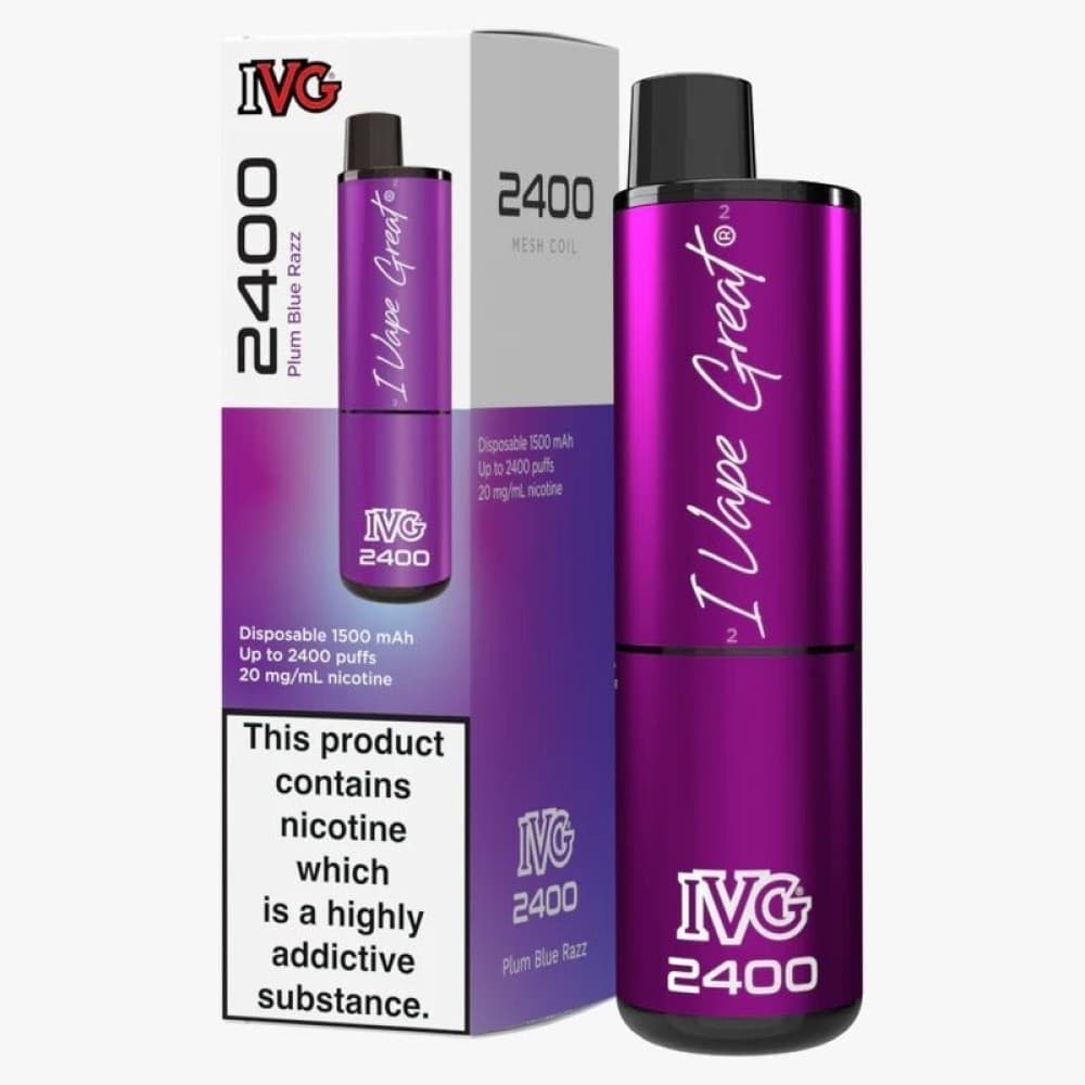 Plum Blue Razz IVG 2400 Disposable Vape Pod Puff Device - Box of 5