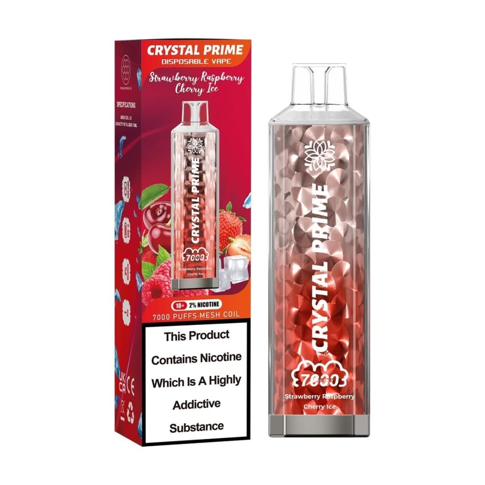 Strawberry Raspberry Cherry Ice Crystal Prime 3D Effects 7000 Vape Kit Box of 10