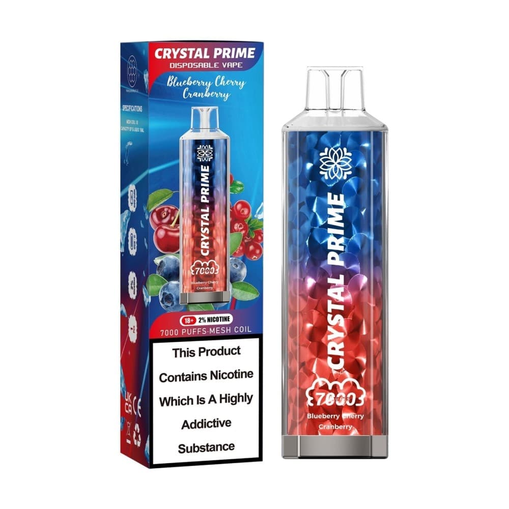 Blueberry Cherry Cranberry Crystal Prime 3D Effects 7000 Vape Kit Box of 10