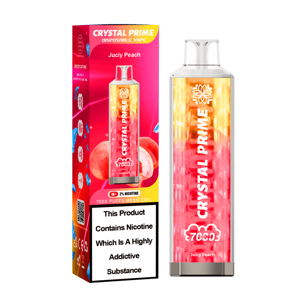 Juicy Peach *New* Crystal Prime 3D Effects 7000 Vape Kit Box of 10