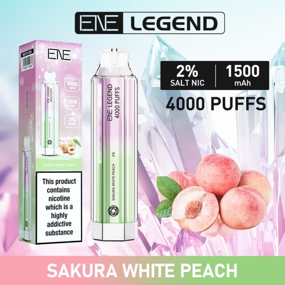 Sakura White Peach ENE Crystal Legend 4000 Disposable Vape Puff Bar Device