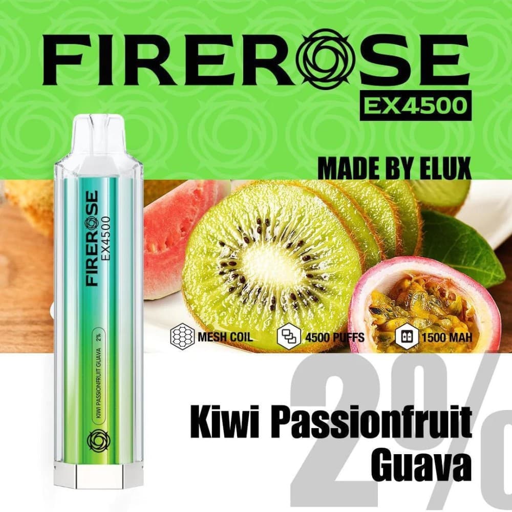 Kiwi Passionfruit Guava Firerose EX4500 Prefilled Vape Kit - Box of 10