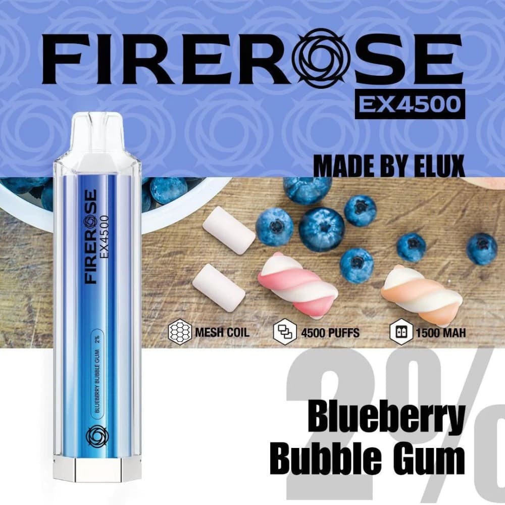 Blueberry Bubble Gum Firerose EX4500 Prefilled Vape Kit - Box of 10