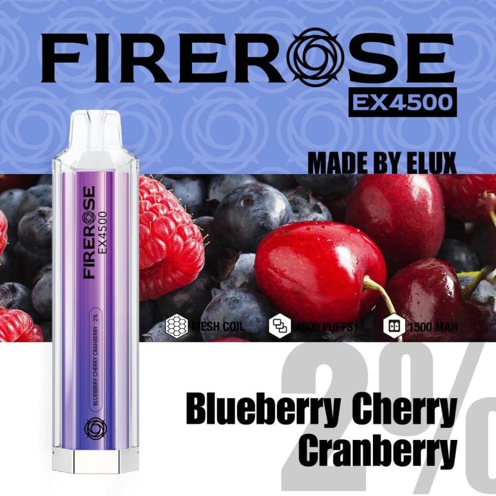 Blueberry Cherry Cranberry Firerose EX4500 Prefilled Vape Kit - Box of 10