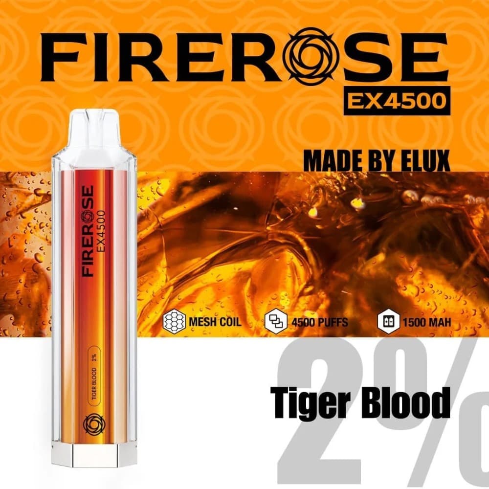 Tiger Blood Firerose EX4500 Prefilled Vape Kit - Box of 10